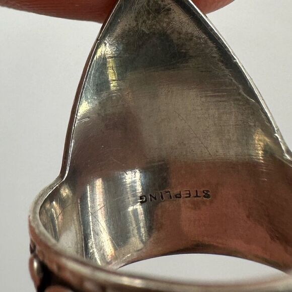 Vintage Sterling Silver 925 Moonstone & Lapis Unusual Intricate Ring Size 5.5 - Picture 8 of 14